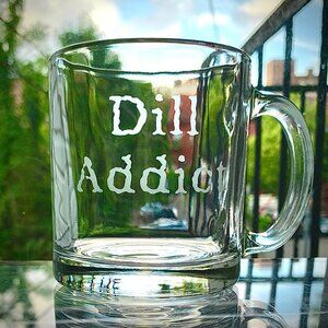 Handcrafted etched mug "Trashy Pickle Squad" or "Dill Addict"